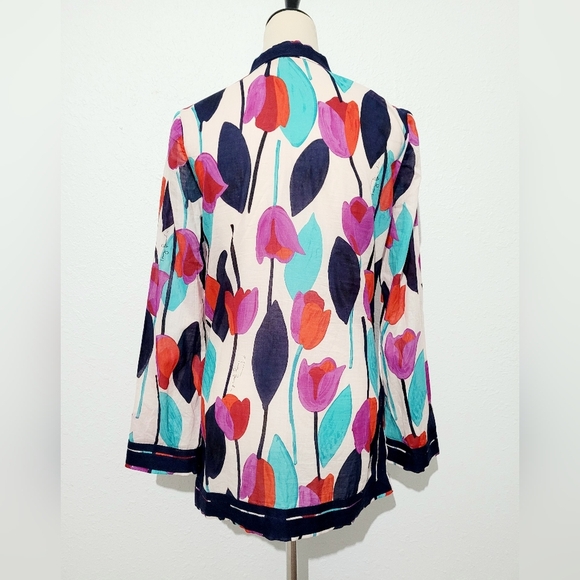 Tory Burch Tunic Top Size S Multicolor Floral Print 100% Cotton Boho Popover - Picture 4 of 15